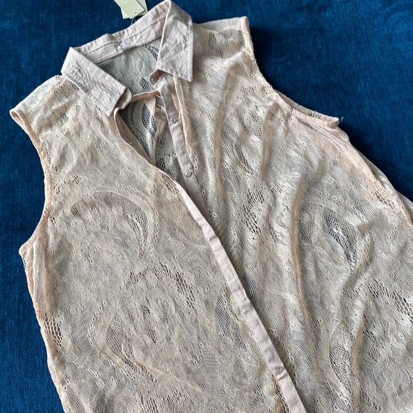 NWT Chan Luu Sleeveless Button Up Lace Sheer Blouse in Light Brown/Blush Size XS - Picture 3 of 8
